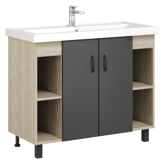 Напольная тумба под раковину Onika Тимбер 110010 100см серый матовый/дуб сонома